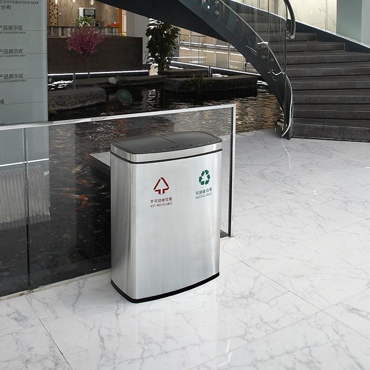商用不锈钢感应分类垃圾桶60L CBD行政商务大厦电梯口智能分类桶