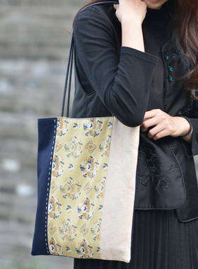 拼接单肩包大容量2025新款国风新中式百搭原创文艺复古福寿团花