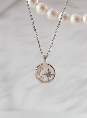 白贝蓝锆星芒吊坠固定扣吊坠万能抽拉项链饰品配件