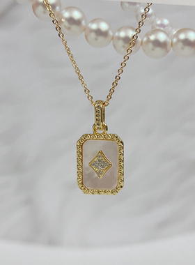 白贝扑克方片吊坠可拆卸万能扣吊坠珍珠项链饰品配件