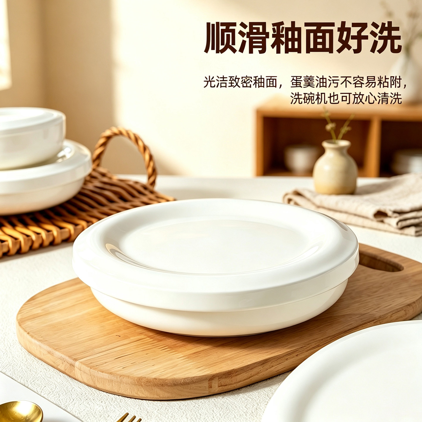 陶瓷带盖耐高温蒸盘蒸蛋羹专用盘