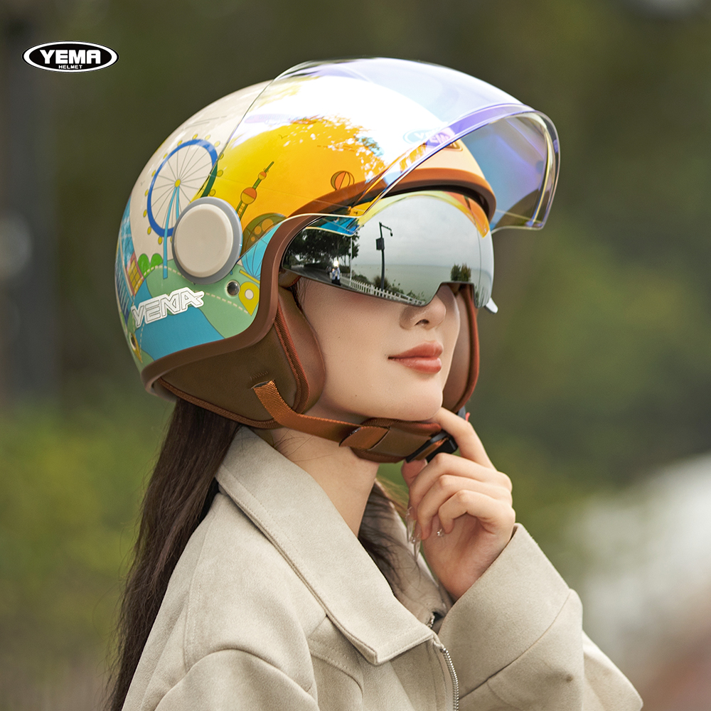 野马双镜片电动车头盔防紫外线四季电瓶车头盔女秋冬季保暖3C认证