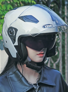 野马头盔摩托车3/4盔男电动车安全帽女秋冬季保暖四季半盔3C认证
