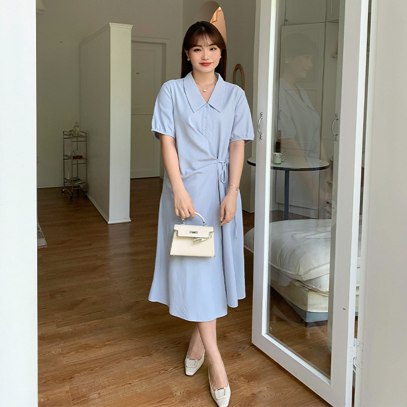 大码女装胖mm宽松夏装设计感藏肉遮肚子显瘦a字裙连衣裙3073