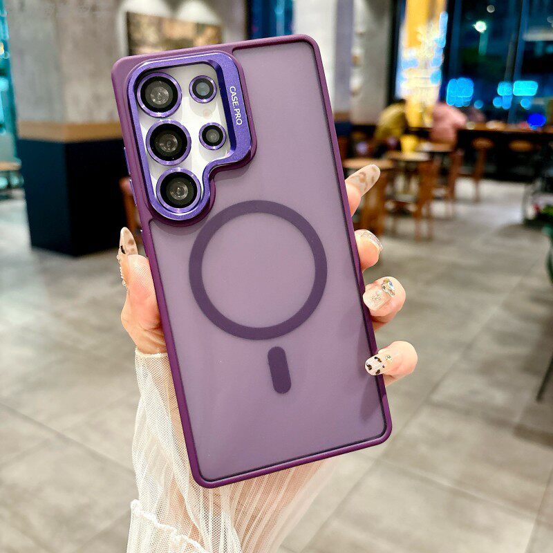 适用三星s25ultra手机壳新款镜头支架带镜头膜磁吸s24+plus防滑防摔s24十磨砂抗指纹s25U高级uitra透明保护套