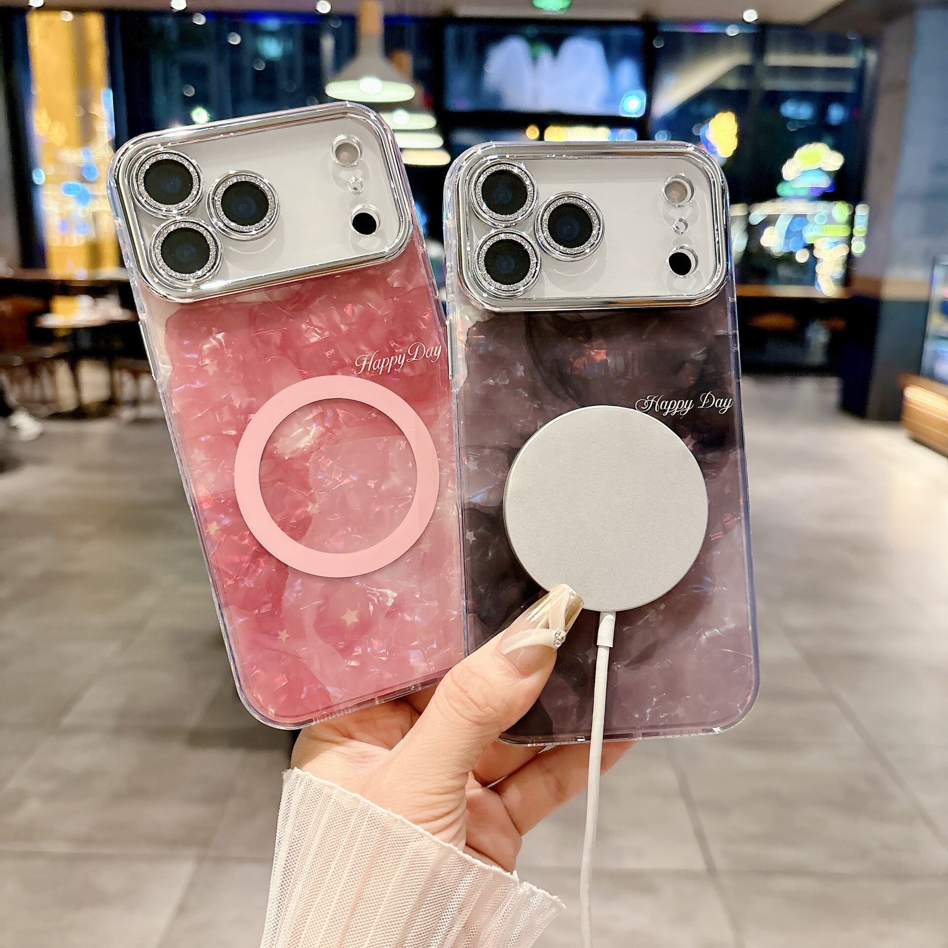 适用苹果18pro新款手机壳iphone17pro全包镜头膜air时尚16promax贝壳纹15银灰色14plus闪粉13镜头12保护套