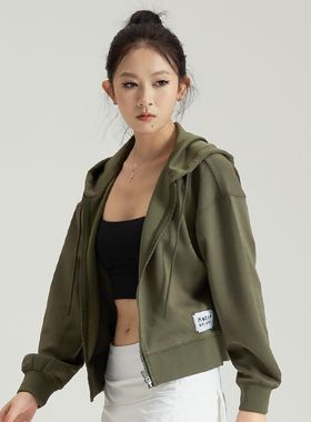 AMRAP休闲长袖女连帽卫衣速干薄款卫衣纯色宽松运动连帽拉链上衣