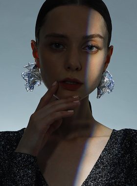 新品】ATRIAL SENSING银蓝色大花朵优雅夸张耳钉耳环高级轻奢耳饰