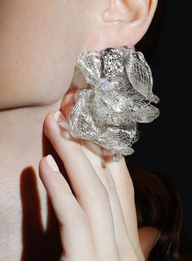 新款ATRIAL SENSING银色大花朵耳钉耳环轻奢夸张耳饰独特气质原创