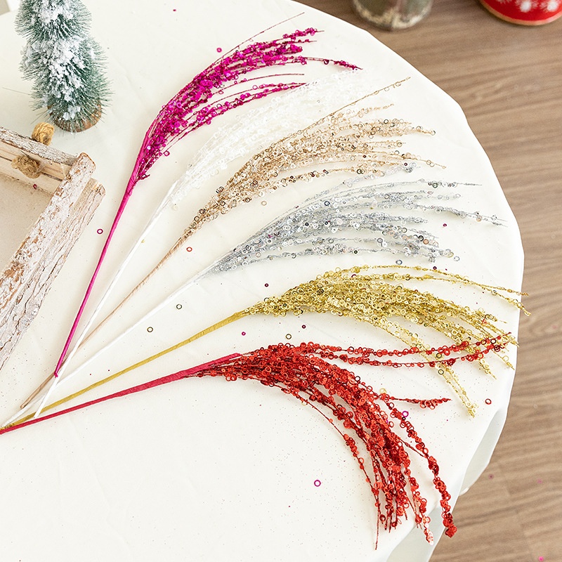 跨境 圣诞装饰亮片烟花柳条插枝diy配件圣诞树挂件圣诞装饰布置