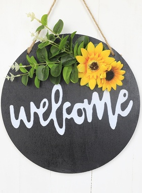 美式乡村木质欢迎门牌 厂家批发 家居装饰墙面挂件花环门饰摆件