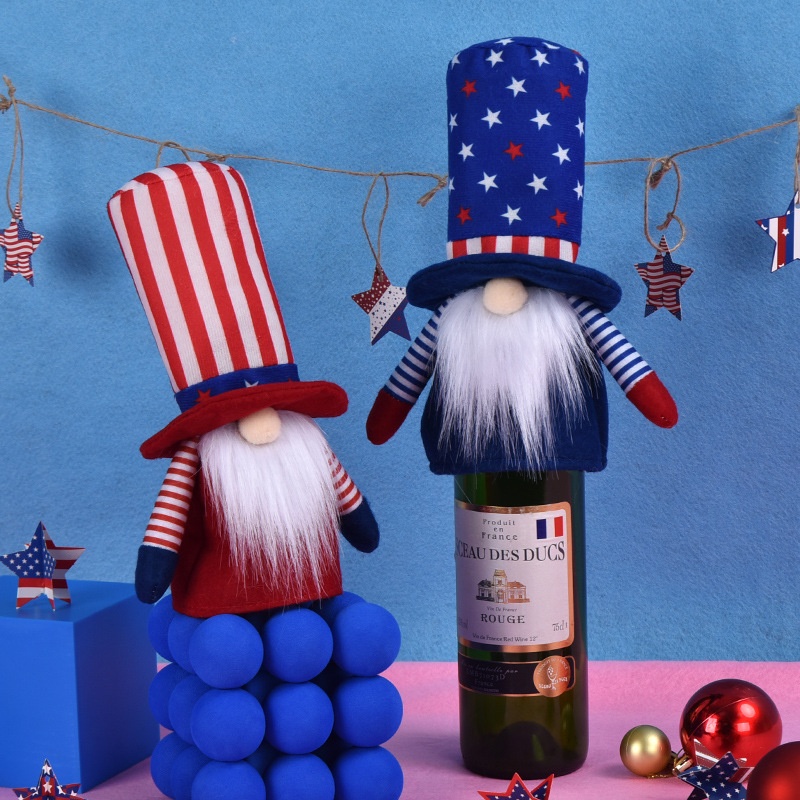 跨境美国独立日条纹五角星红酒瓶套侏儒公仔无脸娃娃创意餐桌装饰