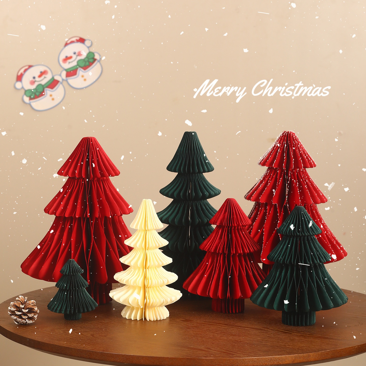 圣诞节装饰纸质圣诞树创意蜂窝折叠桌面摆件橱窗场景布置礼品挂件