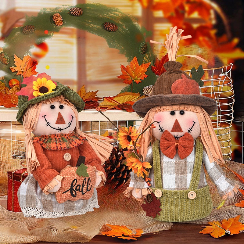 跨境丰收节装饰品感恩节侏儒无脸公仔娃娃稻草人摆件桌面装饰礼物