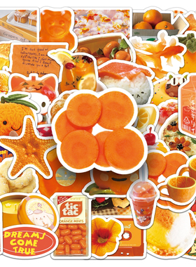 100张橙色ins风小清新涂鸦贴纸汽车头盔玻璃防水装饰撕开即粘贴纸