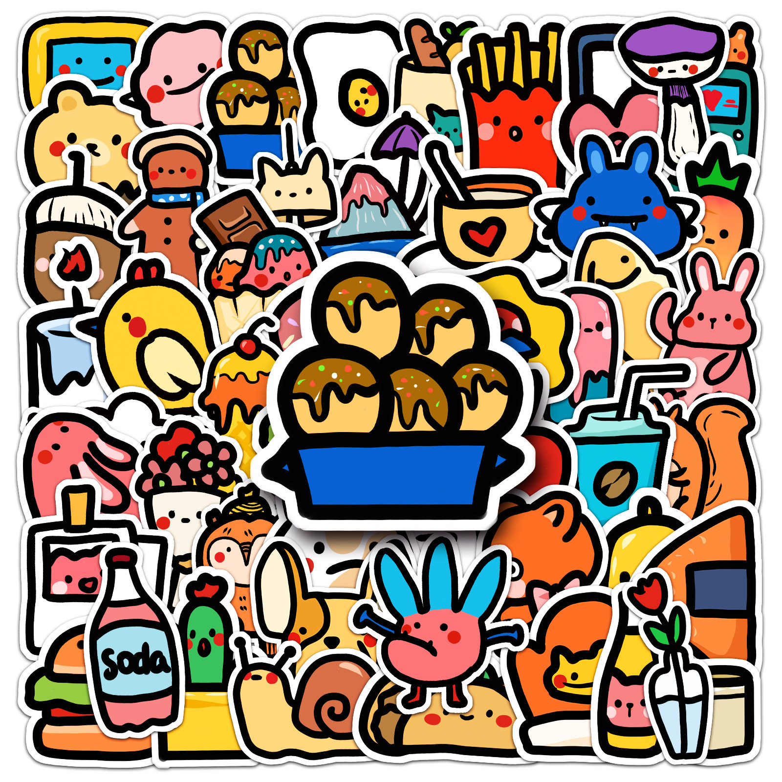 50张原创童趣卡通小麻薯贴纸可爱装饰手帐相册手机壳防水加厚贴画