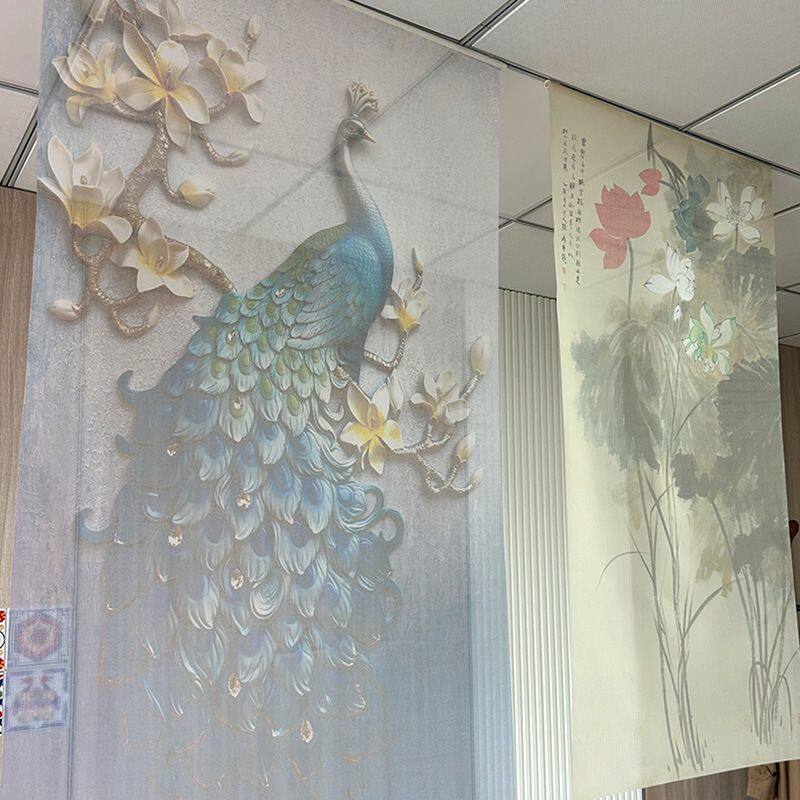新中式挂帘屏风水墨画多屏拼接软隔断帘客厅半透山水画窗帘玄关帘