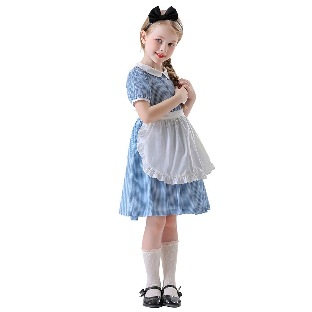 万圣节cosplay爱丽丝公主裙儿童女童新款蓝色女仆女佣连衣裙服装