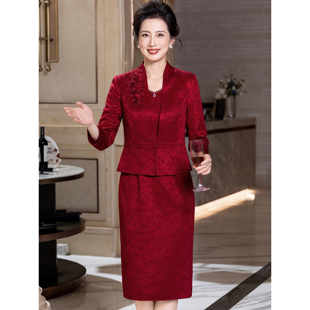 御创国际喜庆用品喜婆婆婚宴装2025新款秋装酒红色高贵端庄礼服两