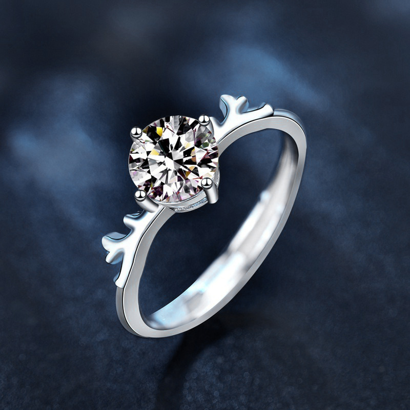 御创国际喜庆用品一鹿有你莫桑石开口戒指925纯银韩版森系鹿角女