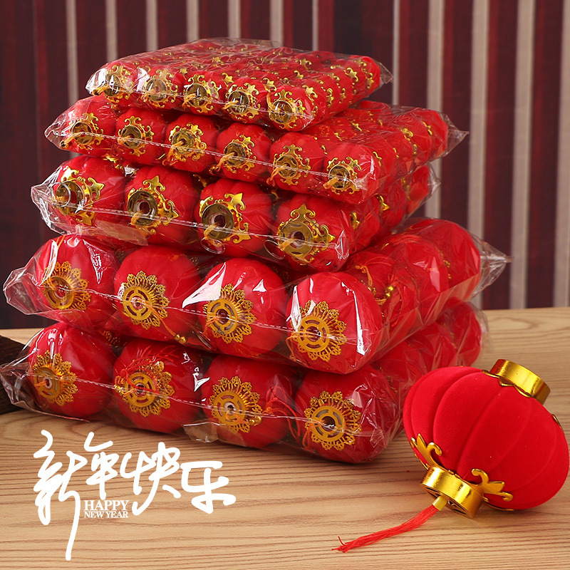宫灯之乡河北藁城植绒小灯笼挂饰大红灯笼串户外新年喜庆装饰阳台