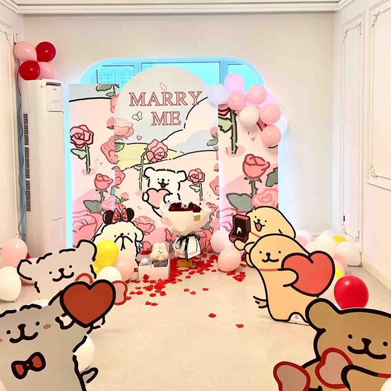 情人节线条小狗求婚kt室内布置装饰可爱浪漫表白KT板婚礼背景墙厂