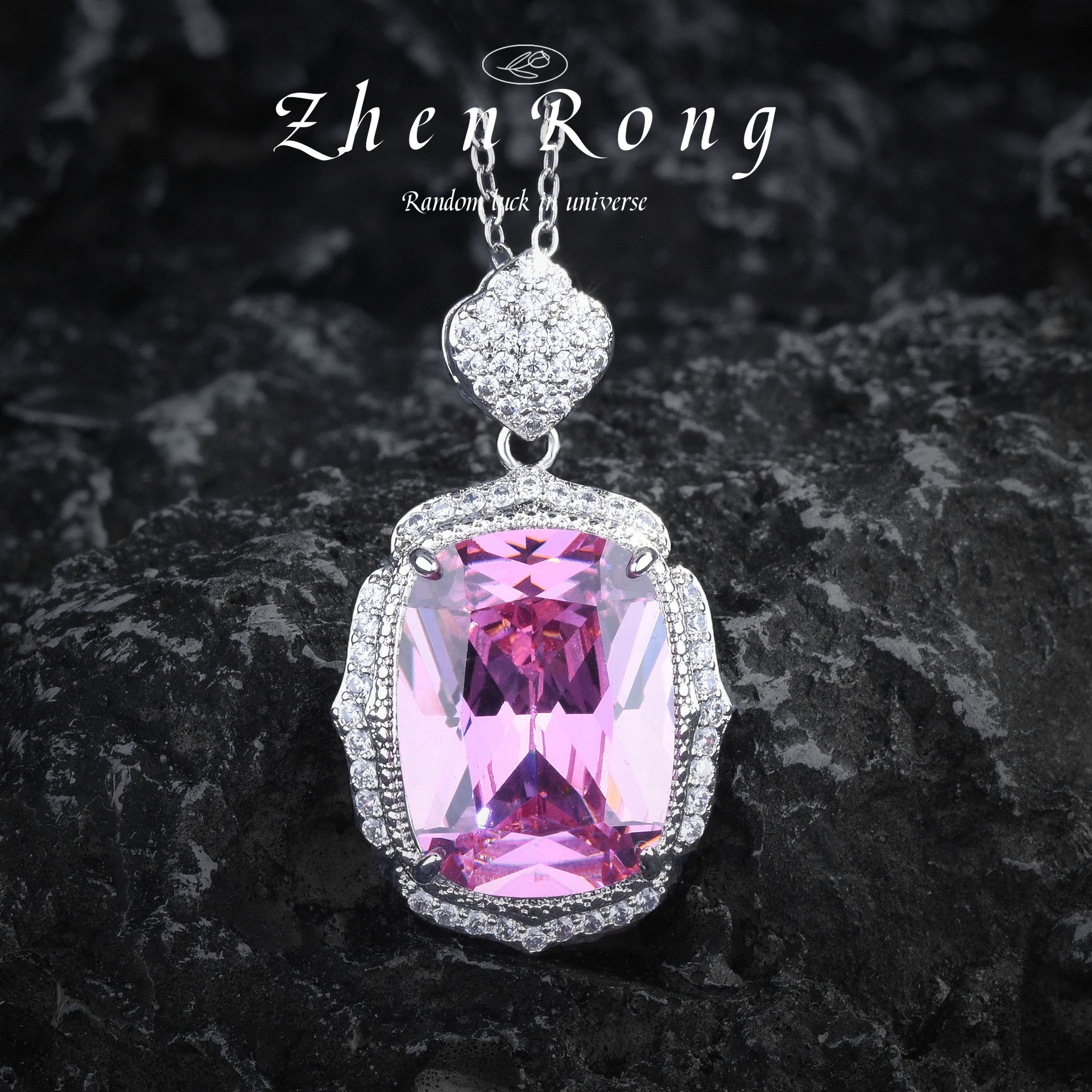 钻石之乡实验室人工培育钻十里桃花新款气质复古粉钻吊坠项链粉色