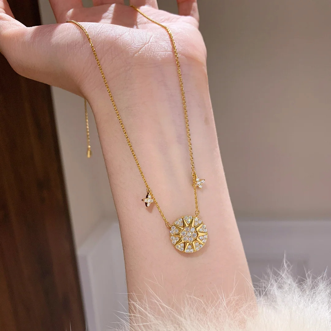 钻石之乡实验室人工培育钻中古风爆闪满钻星芒罗盘项链轻奢高级鱼