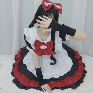 万圣节黑红款女仆装黑暗系学院风Lolita洛丽塔小恶魔女巫婆连衣裙