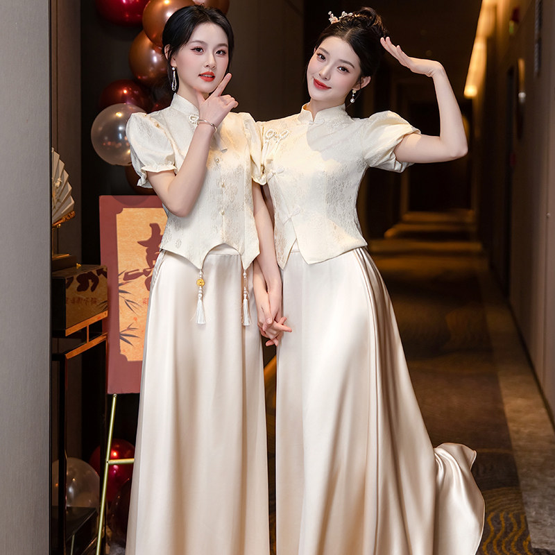 伴娘服中式新款显瘦小个子姐妹团香槟色高级感平时可穿中式礼服女