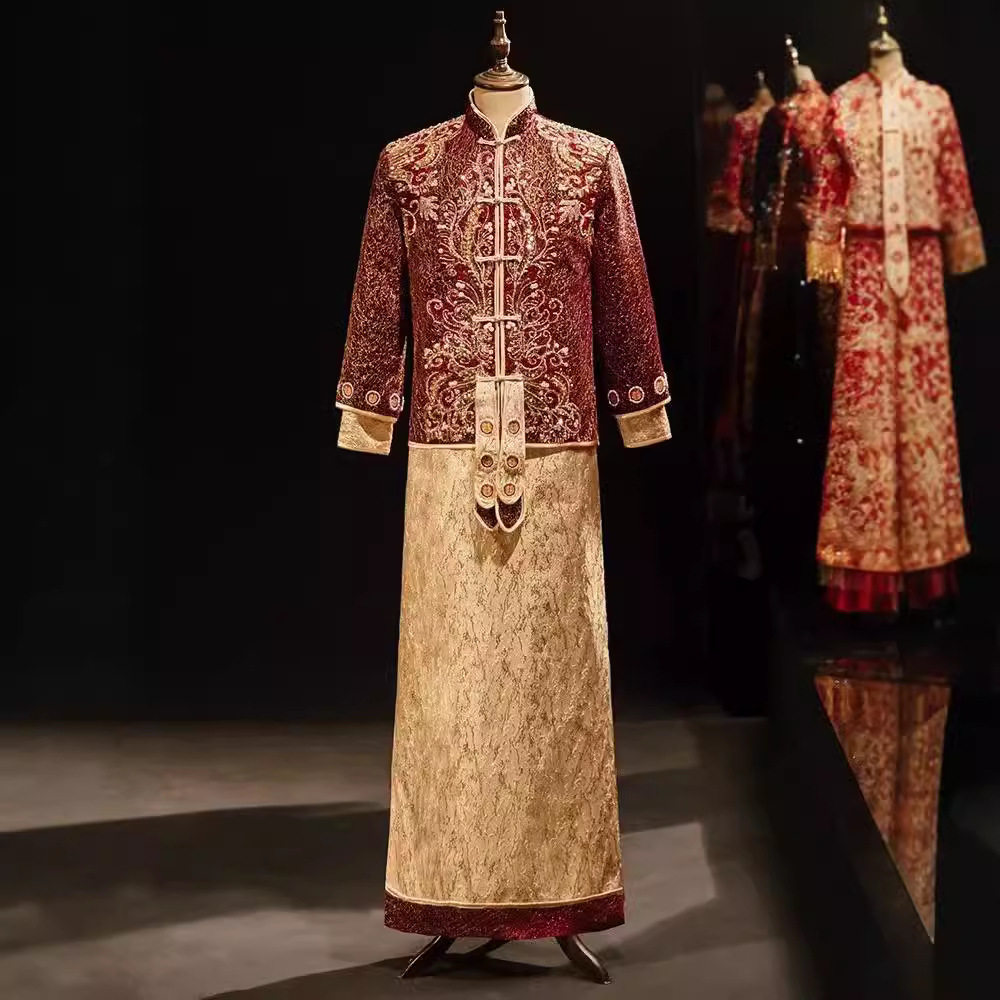 新郎秀禾服中式婚服结婚敬酒服男士礼服龙凤褂男装民族风唐装