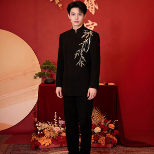 新中式国风男装新郎订婚西装套装礼服国风高级感秋冬结婚西服正装