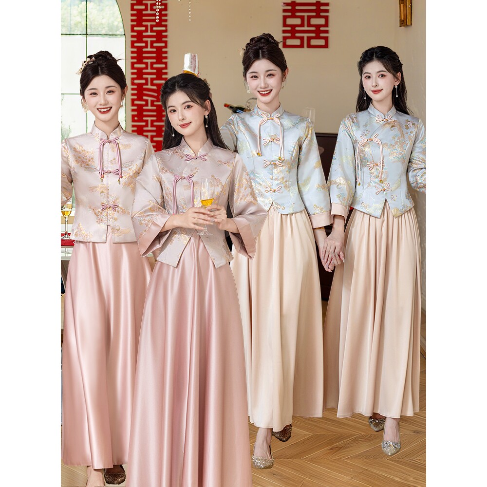 中式伴娘服婚礼春秋款中国风新娘结婚伴娘团姐妹裙显瘦旗袍礼服