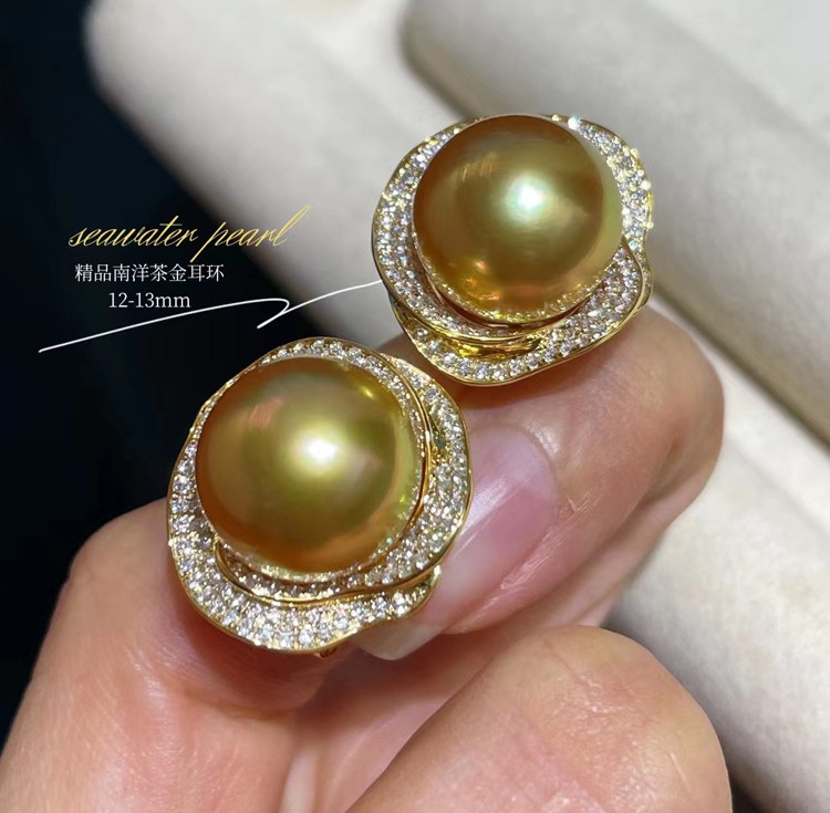精品系列南洋金珠耳环金重7.85g钻石d1.043ct 珠子12-13mm