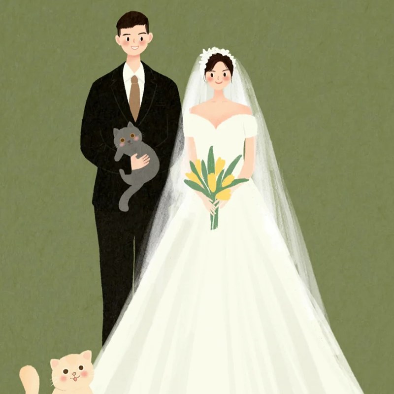 手绘婚礼头像婚礼插画请柬设计卡通漫画情侣手绘q版结婚照片定制