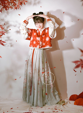 【清仓款】吾心宜[腮红兔]秋冬薄绒唐制背子圆领齐腰裙原创汉服女