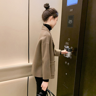 棕色小个子双排扣双面羊绒呢大衣2025新款女装春秋短款毛呢外套女