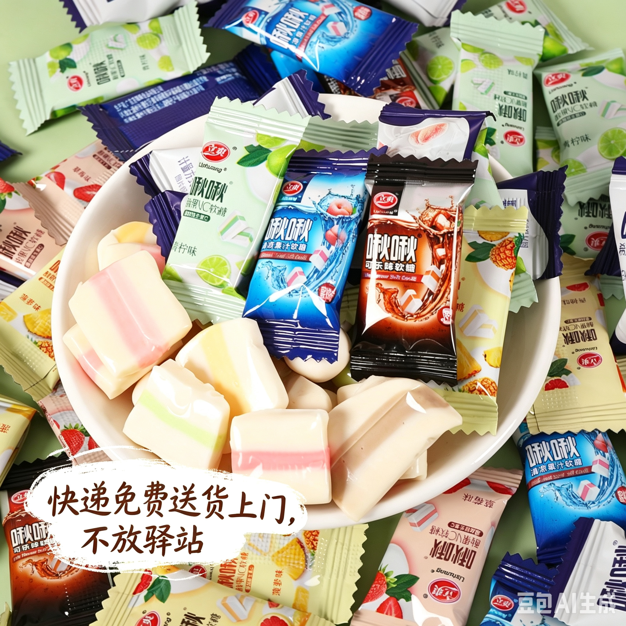 立爽啾啾糖果汁清凉软糖可乐西柚蓝莓草莓糖果软糖零食整箱240袋