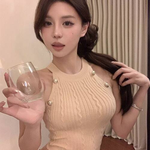 SL辣妹气质挂脖春夏性感短款设计