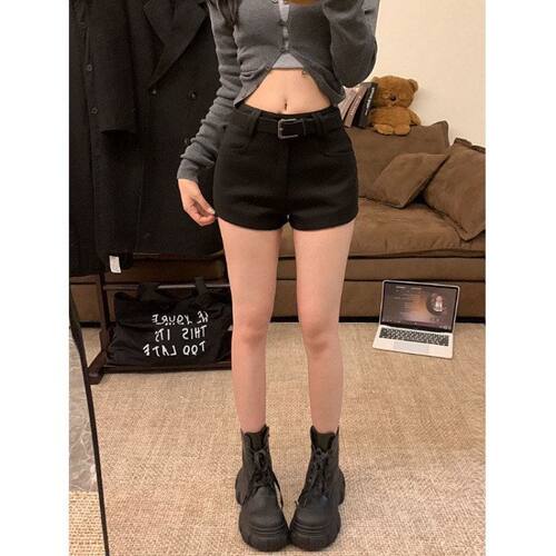 毛呢短裤子女SL美式辣妹咖色