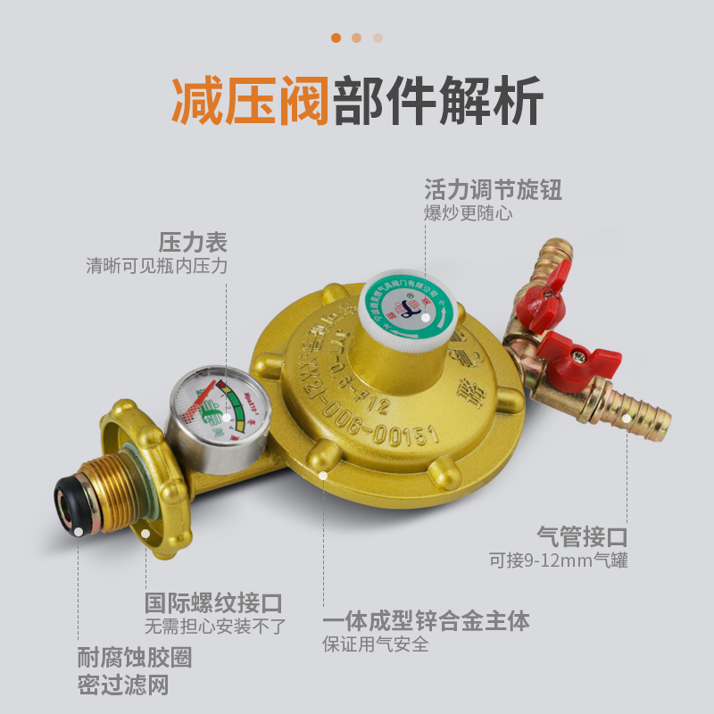 双管灶具减压阀煤气罐减压阀液化气罐带表瓶罐软管铜接头煤气罐头