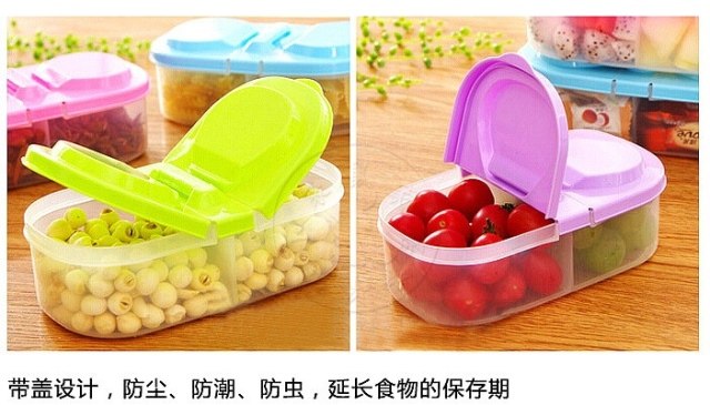 带盖双格翻盖密封罐塑料食品盒创意透明盒子便携长方形厨房保鲜盒-封面