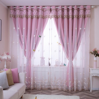 2020流行窗帘双层成品少女心北欧风灰色温馨公主房遮阳布艺挂钩式