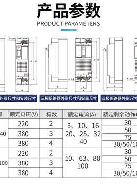 DZ15LE漏电保护器三相四线100-4901塑壳漏电断路器3901人民电器