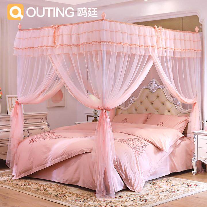 鸥廷落地蚊帐家用2025新款高级结婚床帐子三开门加密加厚婚房纹账