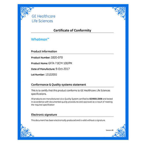 whatman玻璃纤维滤纸GF/A1820-025/047/070/090/110 /150电池隔膜