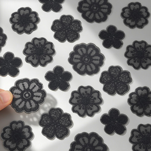 黑色蕾丝补丁贴衣服网纱连衣裙蚊帐窗帘修补装饰自粘免缝刺绣布贴