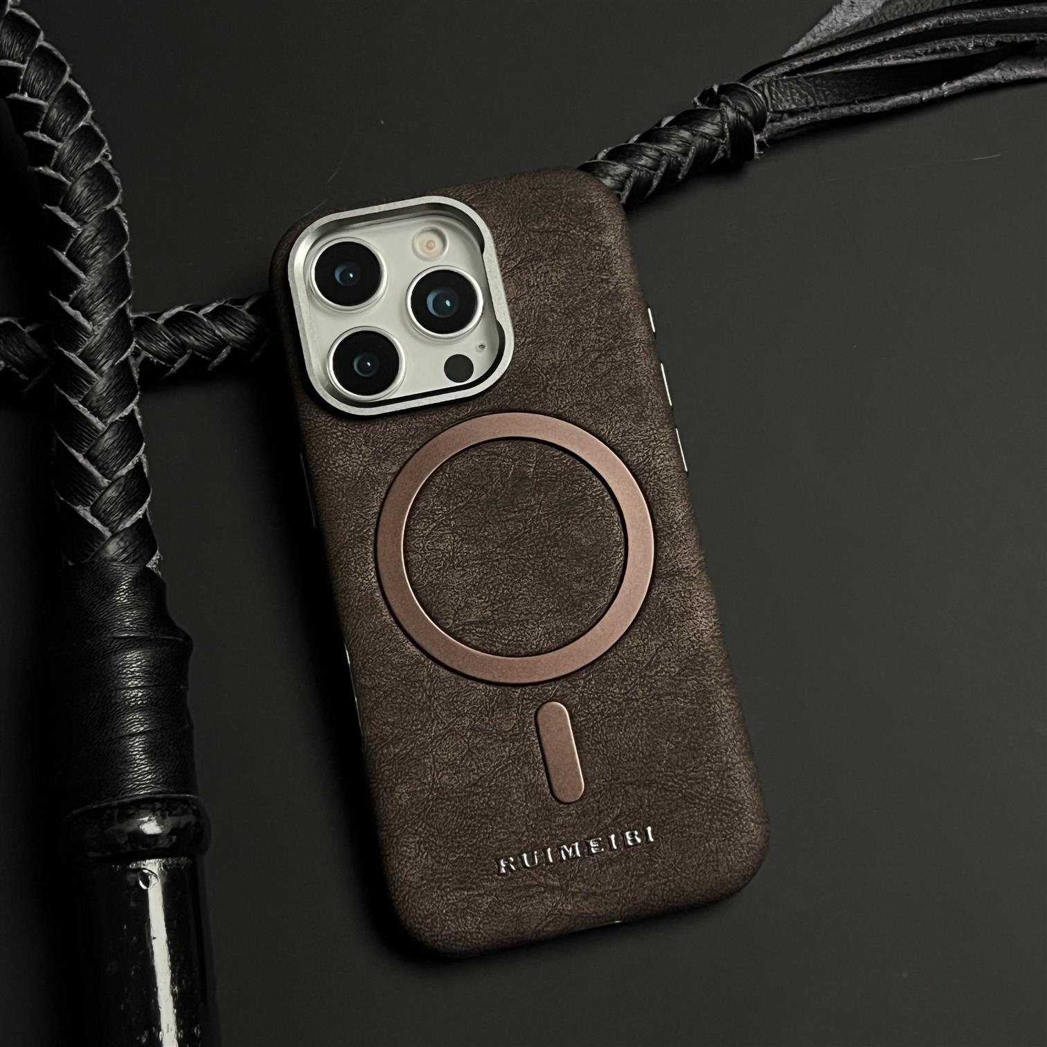 16promax高级磁吸壳皮革感15Plus高档14PM男女皮质真臻保护套全包防摔适用12苹果商务iPhone17品小众ip13