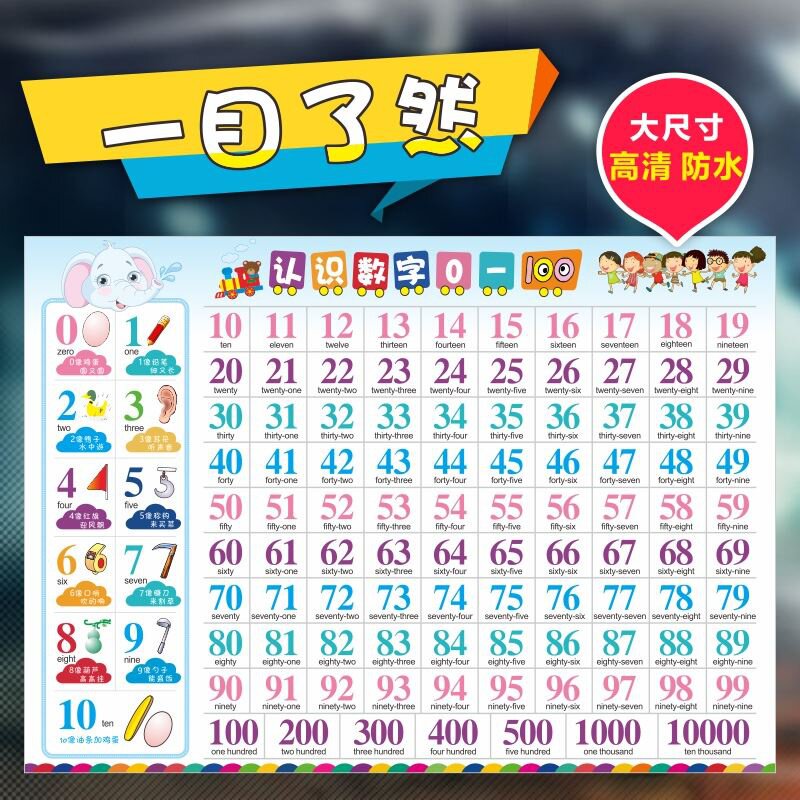 幼儿园儿童认识数字1到100贴画宝宝百数表墙贴一到一百的早教挂图