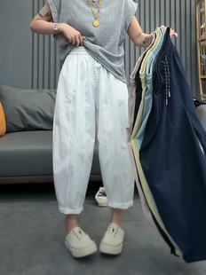 欧货2025夏季新款显瘦百搭松紧腰抽绳九分裤休闲裤灯笼裤下装女潮